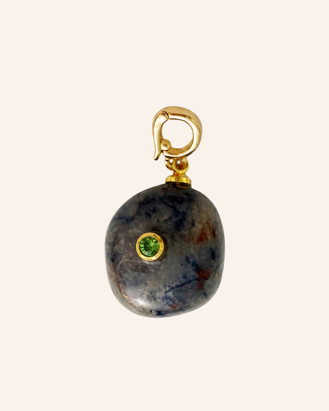 Tumbled sodalite with an inlay bezel peridot pendant 