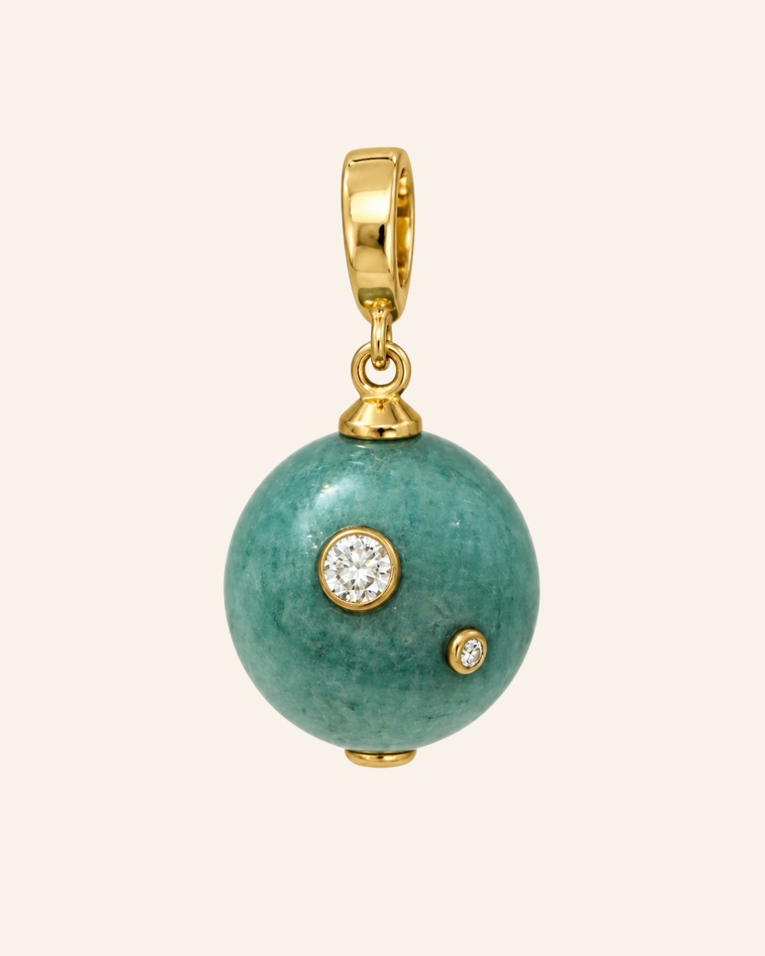 Celeste Relic, amazonite orb with two moissanite accents