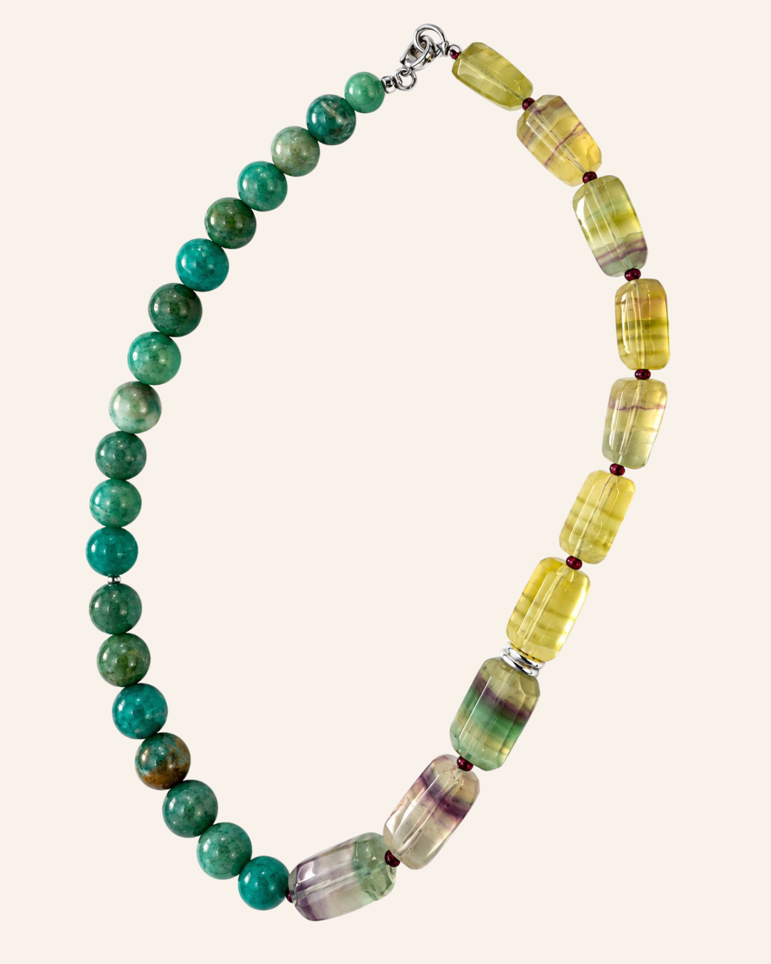 Circe Statement Collar with amazonite, fluorite, amethyst and silver spacers