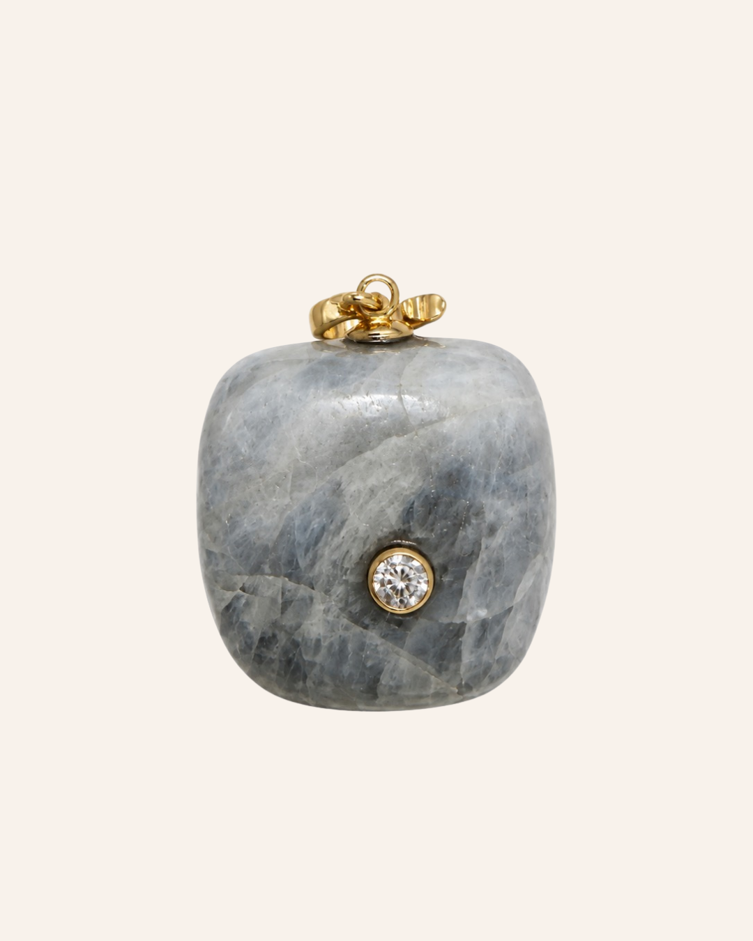 Drift Relic No. 03 pale blue aquamarine with natural stone patterning and bezel-set moissanite on ivory background
