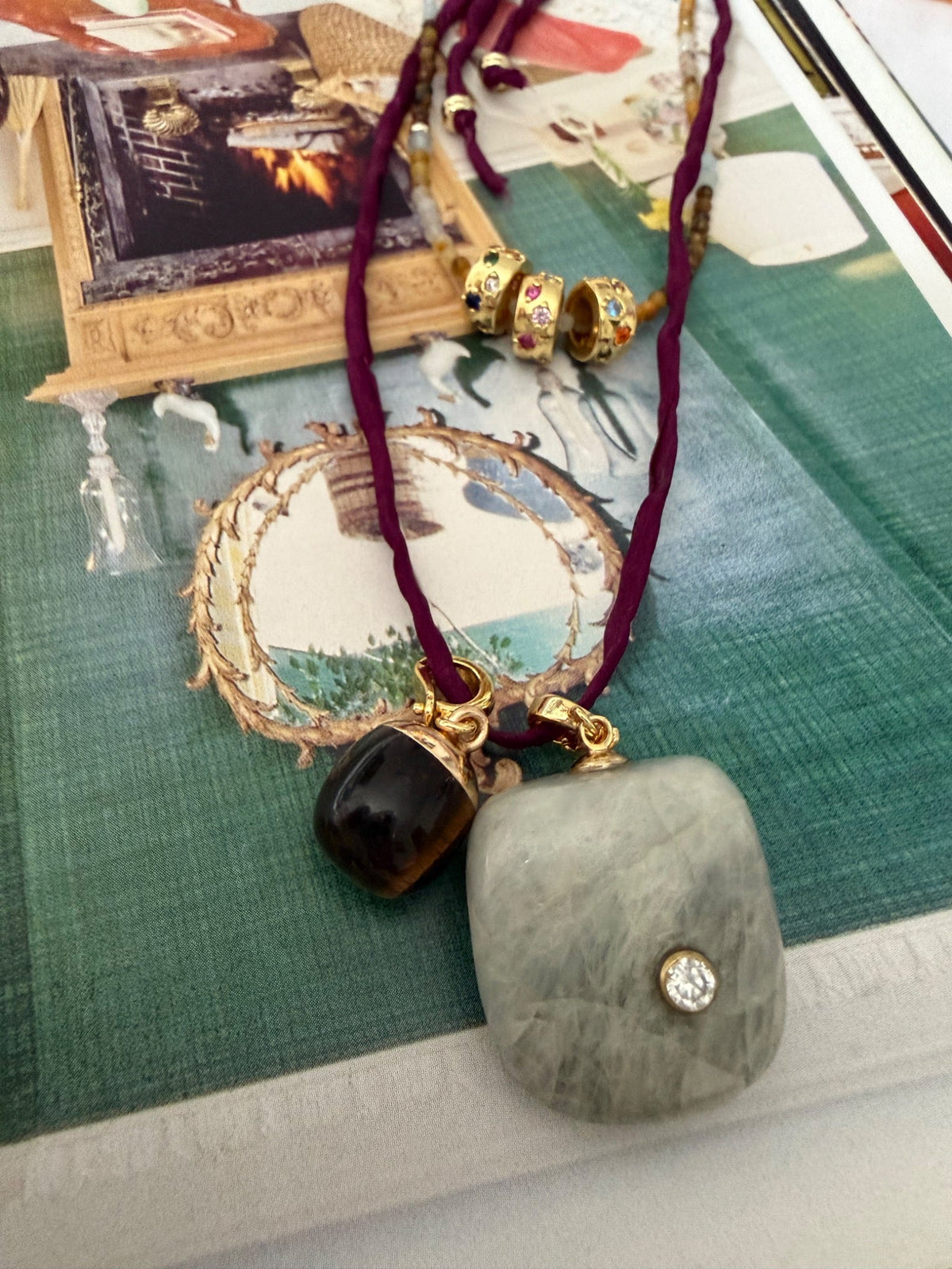 Drift No. 03 paired with another Relic on burgundy silk
