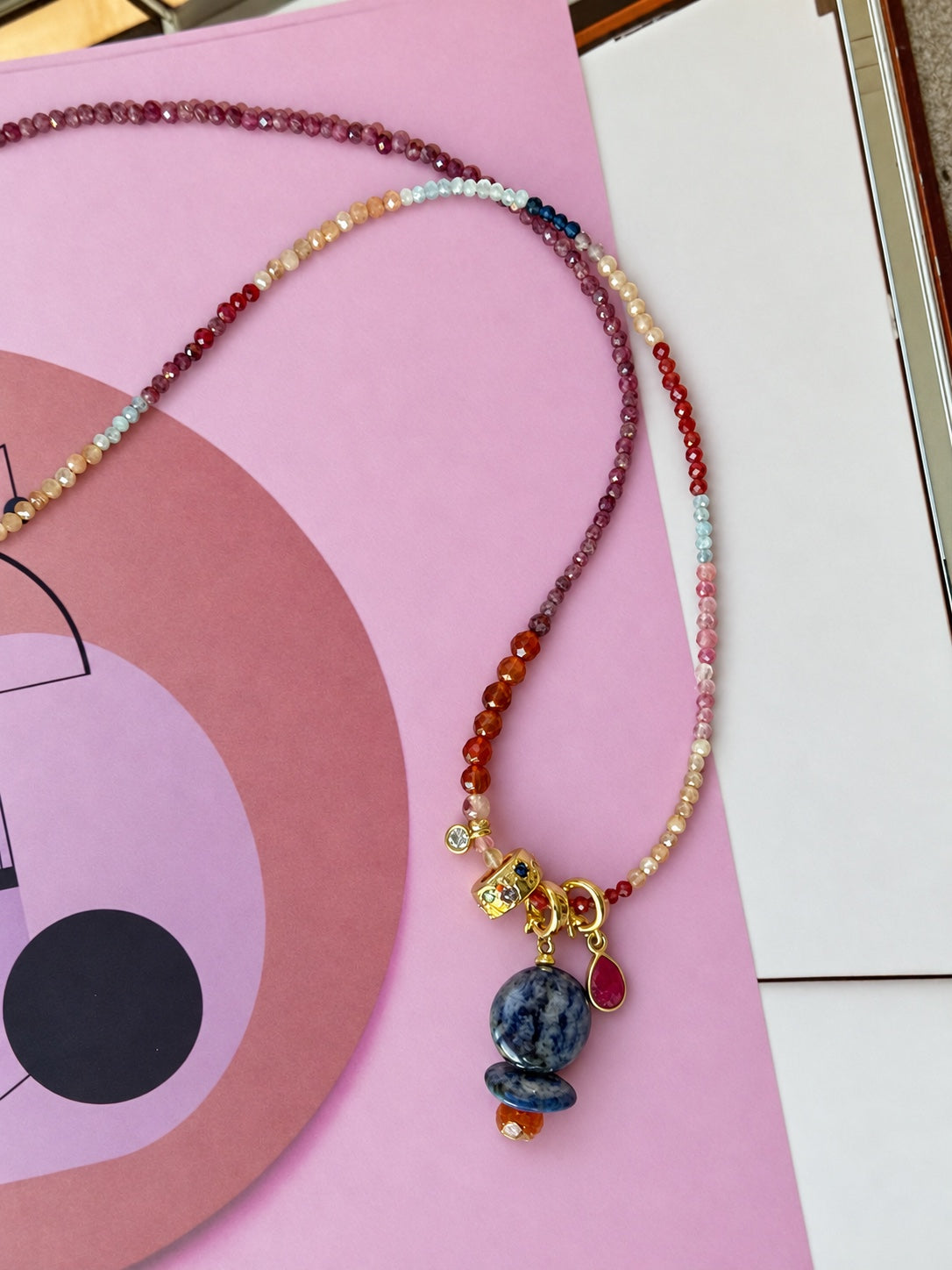 Livia pink tourmaline Relic with another Relic on a gemstone strand