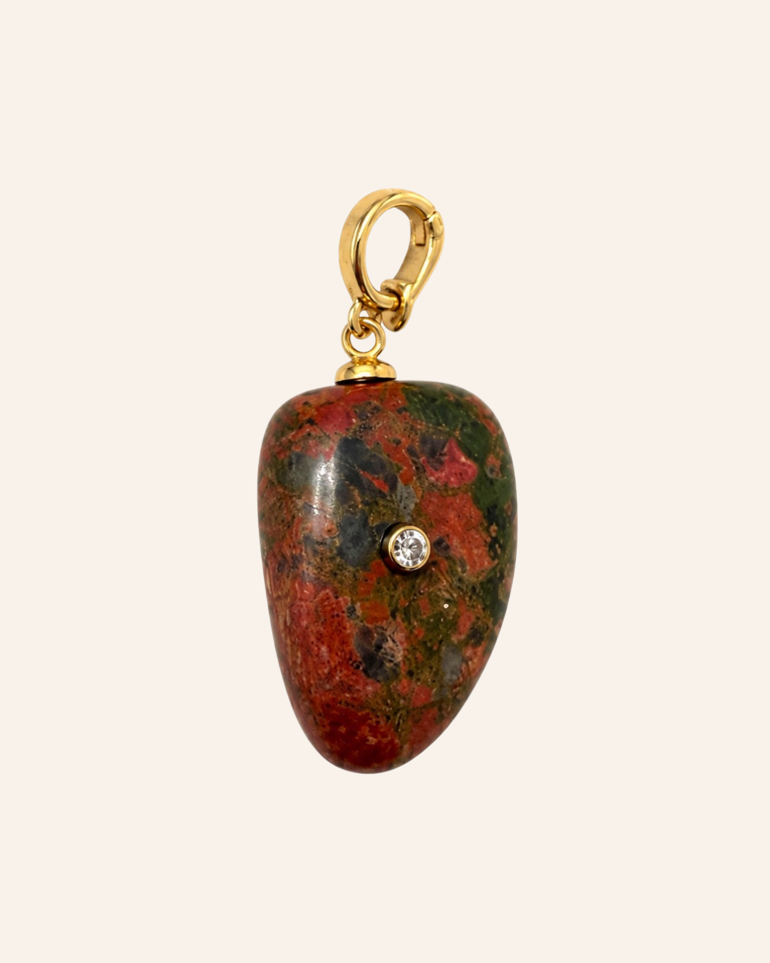 Mara Relic polished red and green unakite with bezel-set moissanite accent and gold-tone clasp