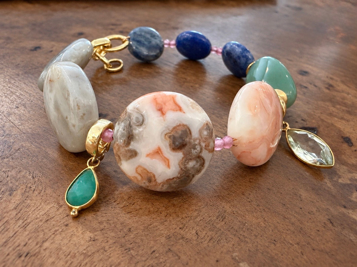 Vera emerald Relic styled on a gemstone bracelet
